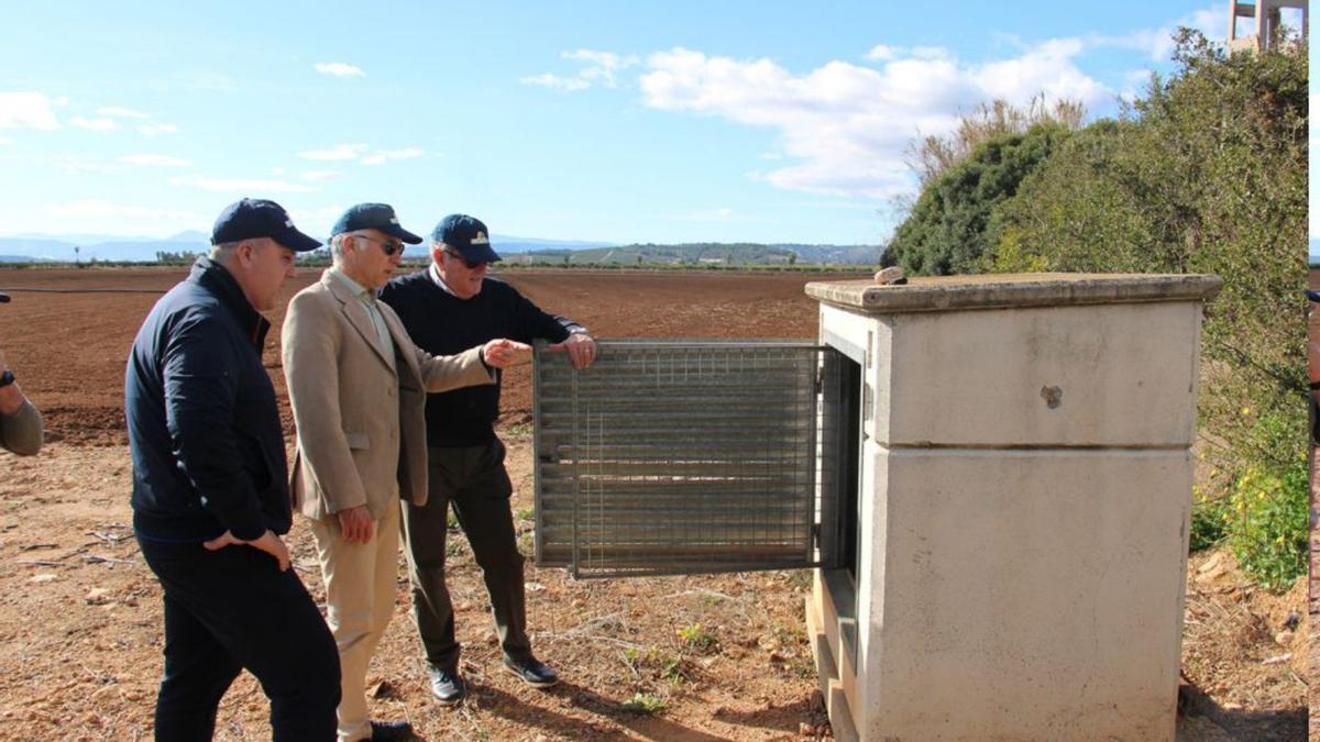 Pedro Sánchez, Roger Llanes y Cirilo Arnandis inspeccionan las infraestructuras de riego.| ‘activos’