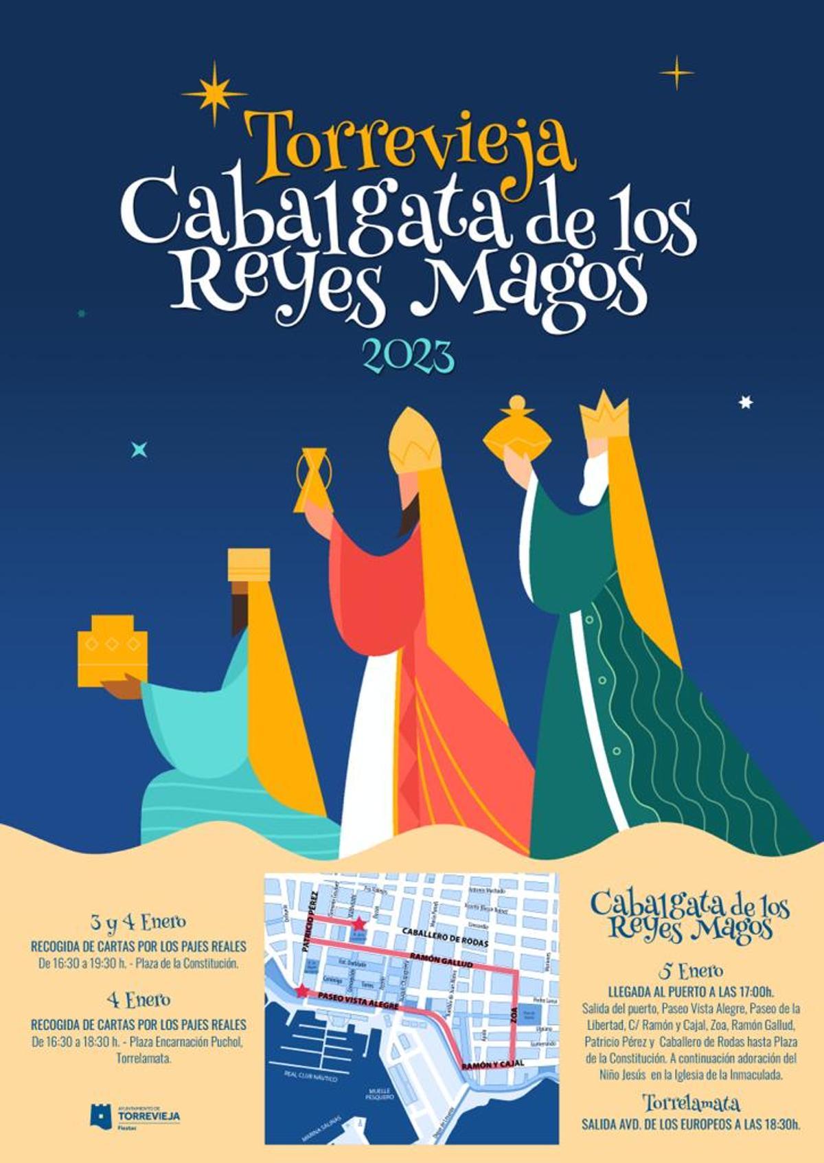 Cartel anunciador de la Cabalgata de Reyes en el que se describe el itinerario