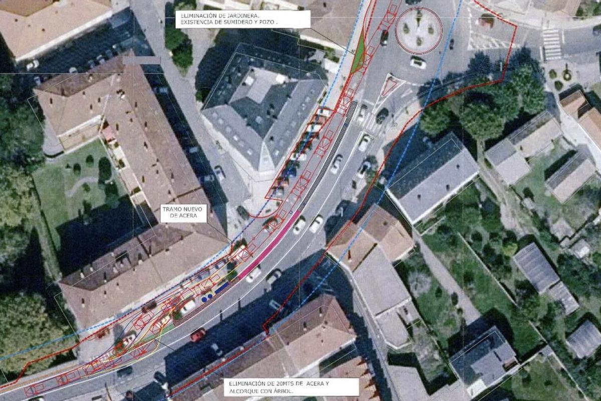 Planimetría y recreación virtual de cómo quedará el carril de servicio sentido salida de Sigüeiro