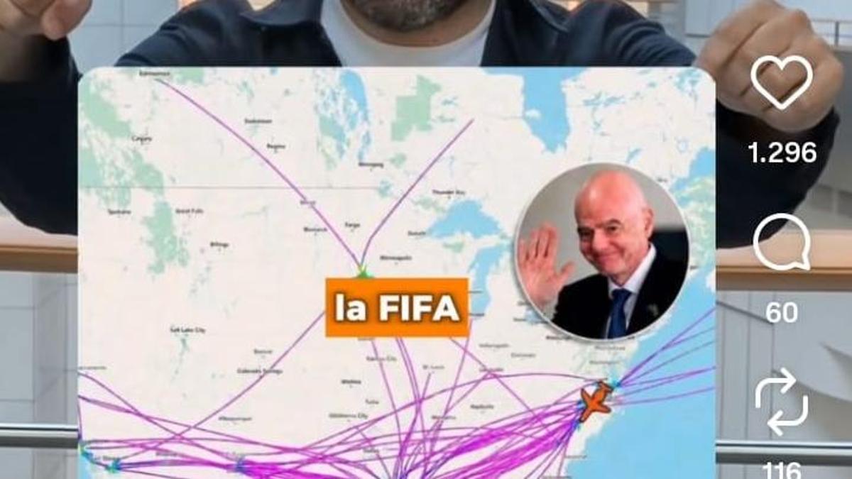 Vicent Marzà muestra un mapa con los viajes de Infantino en el Mundial.