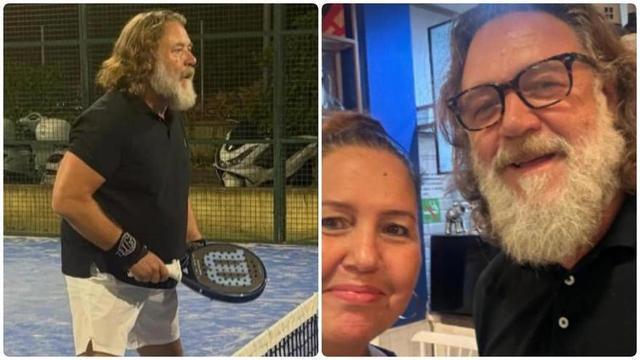 L’actor Russell Crowe, jugant a pàdel al club de tennis de Cunit, i a El Veler de Calafell, on va sopar amb l’equip de rodatge.