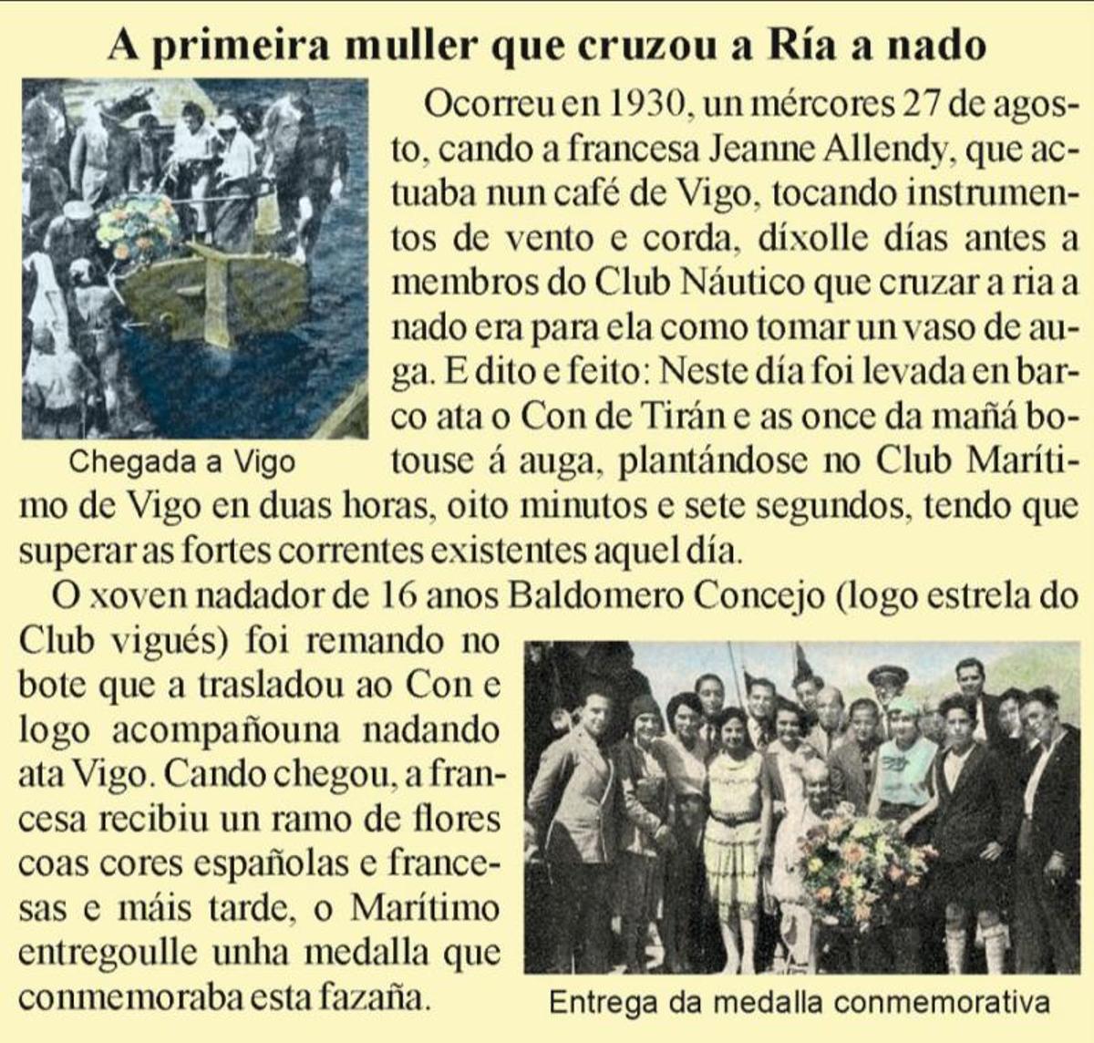 Competición de natación Rodeiramar - Náutico de Vigo en 1932.