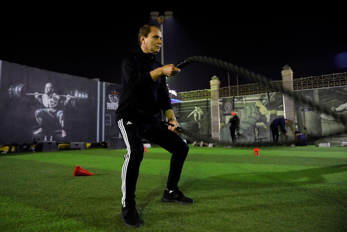 Ezzeldin Bahader, a 75-year-old Egyptian football player, trains at a gym in Cairo, Egypt January 28, 2020. Picture taken January 28, 2020. REUTERS/Amr Abdallah Dalsh