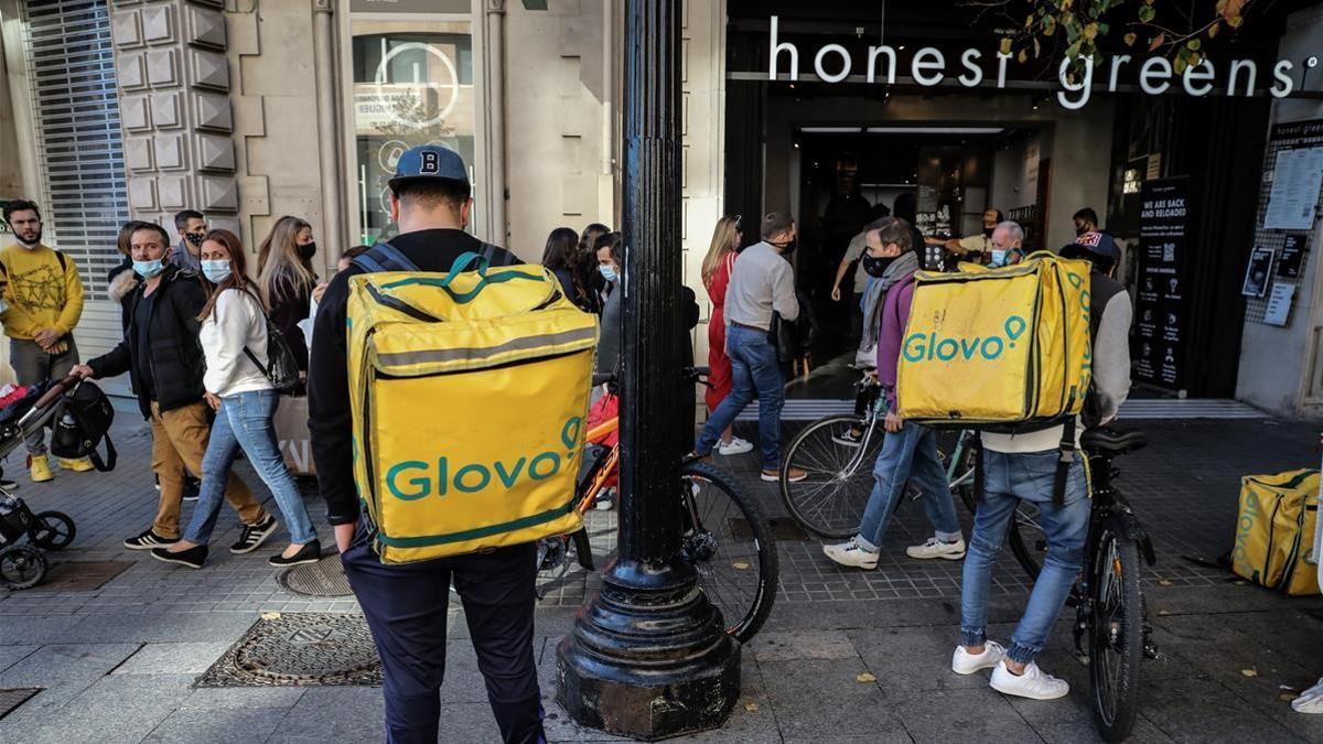 Repartidores de Glovo en Barcelona, el 29 de noviembre de 2020