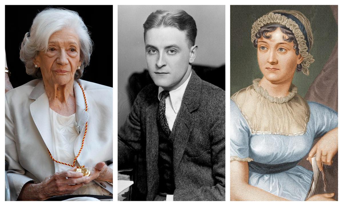 De izquierda a derecha, Ana María Matute, Francis Scott Fitzgerald y Jabe Austen.