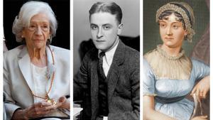 De izquierda a derecha, Ana María Matute, Francis Scott Fitzgerald y Jabe Austen.