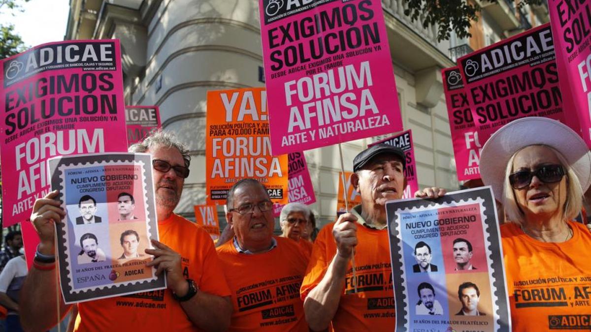 Una manifestación de los afectados por la estafa de Afinsa en 2018