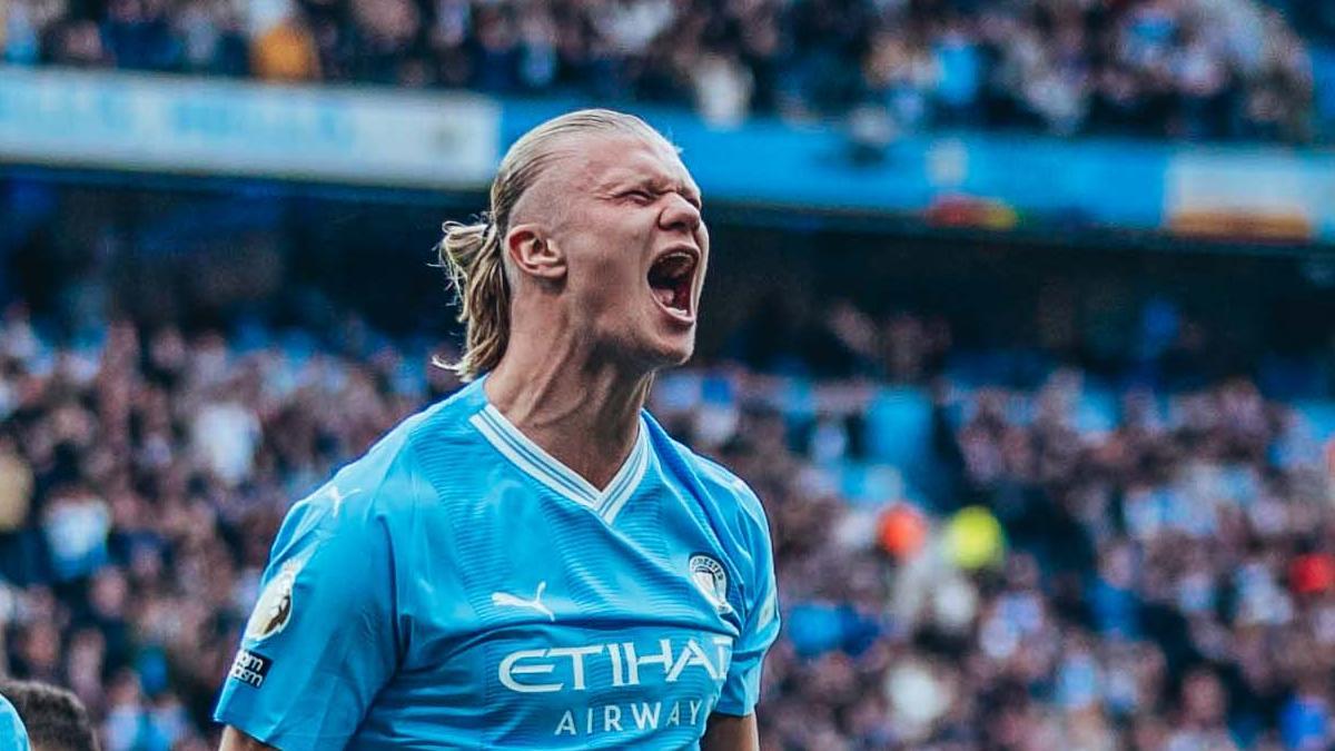 Erling Haaland celebra su gol ante el Brighton