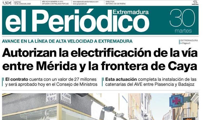 Esta es la portada de EL PERIÓDICO EXTREMADURA correspondiente al día 30 de junio del 2020