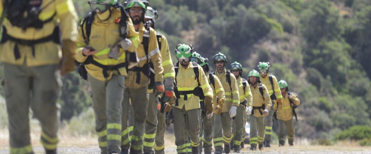 Efectivos del Infoca preparados para luchar contra el fuego. | ÁLEX ZEA