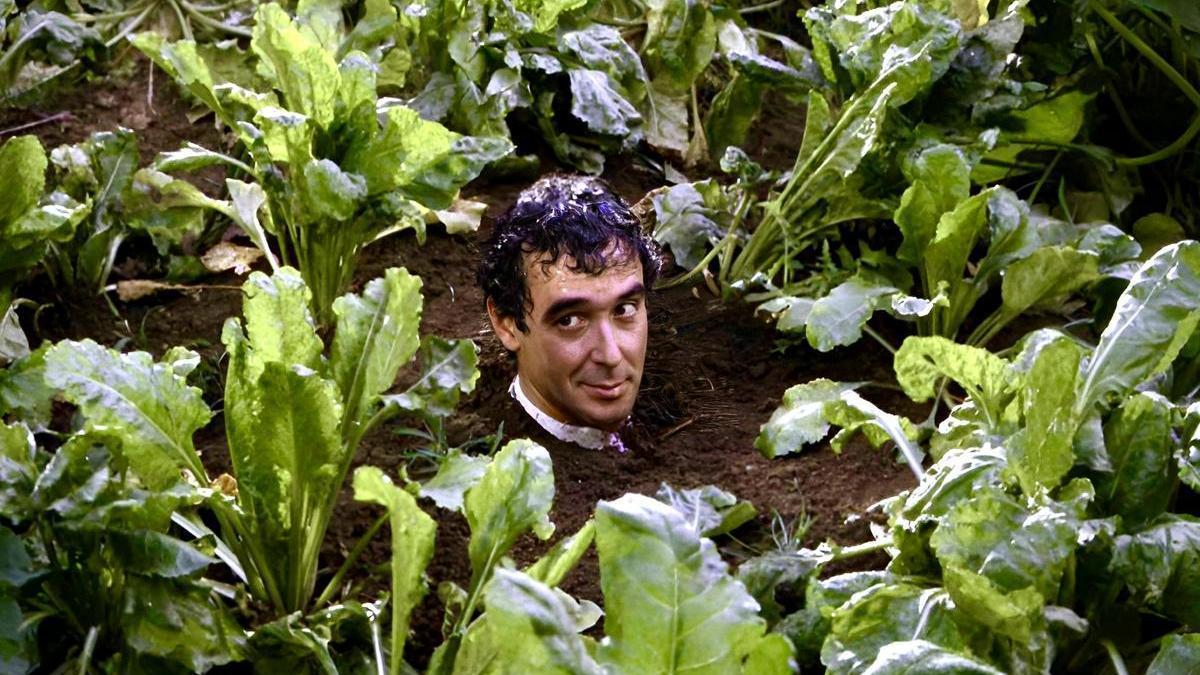 En la imagen, tomada de la película ‘Amanece, que no es poco’ (1989), un hombre emerge de la tierra de un bancal