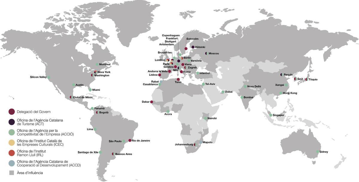 Mapa de oficinas del Govern en el exterior.