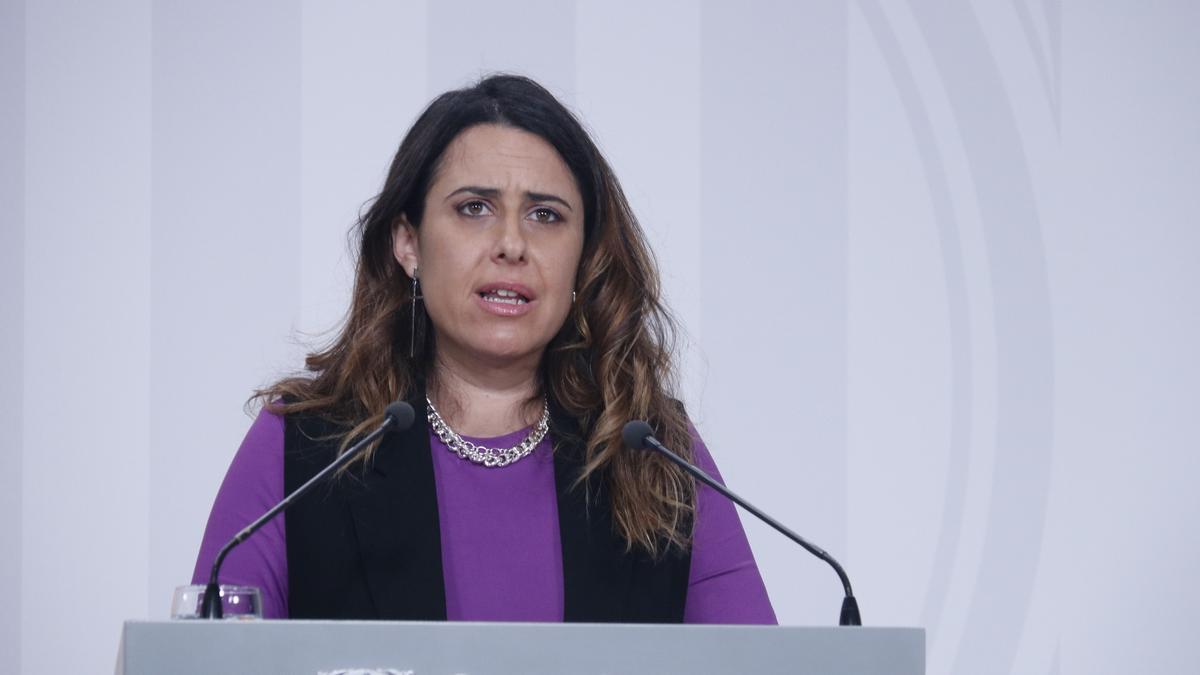 La portaveu del Govern, Patrícia Plaja, oferint la roda de premsa posterior a la reunió del Consell Executiu