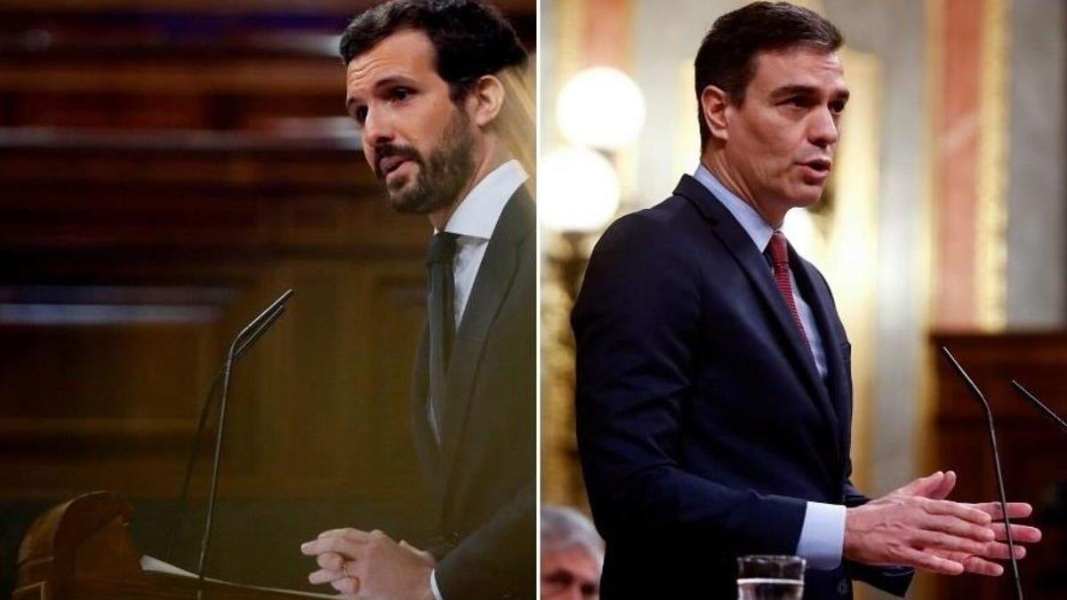 El presidente del Gobierno, Pedro Sánchez, y el líder de la oposición, Pablo Casado