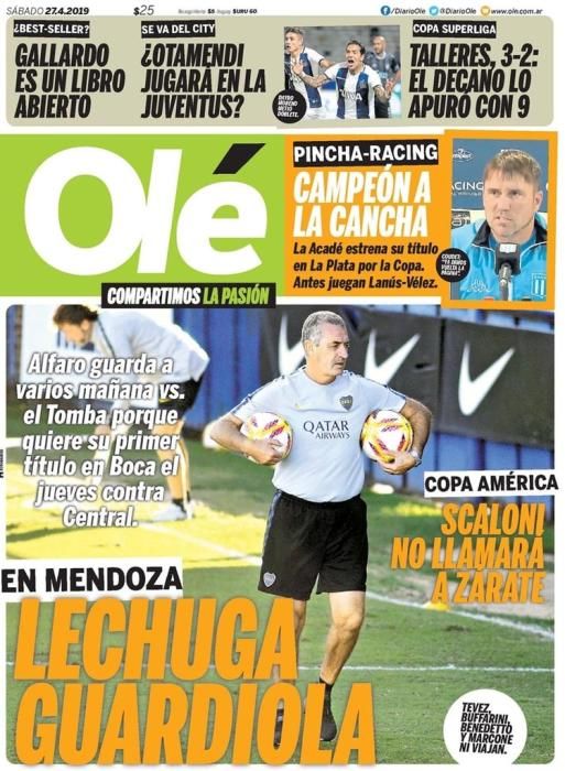 Portada OLÉ sábado 27 de abril de 2019