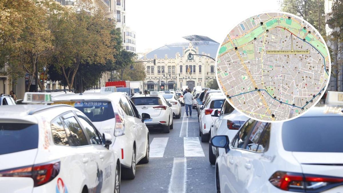 Huelga de taxis en València: horario, cortes de tráfico y recorrido de la manifestación.