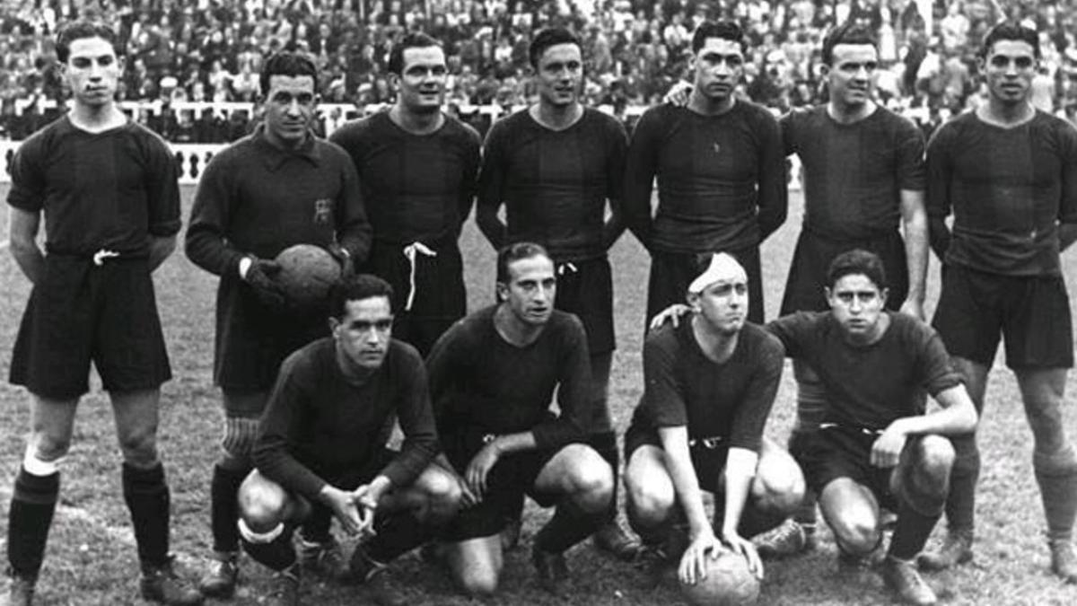 Munlloch,el primero por la izquierda en la fila superior, posa con el resto del FC Barcelona en el que, a su juicio, fue su mejor partido como azulgrana: contra Osasuna, en Copa (7-1) el 14.06.1936. Dio cuatro asistencias