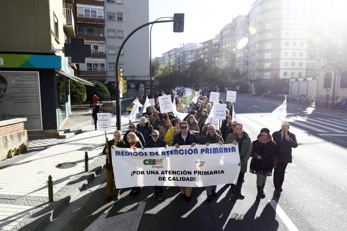 La manifestación de diciembre, convocada por Cemsatse, por las calles de Zaragoza.