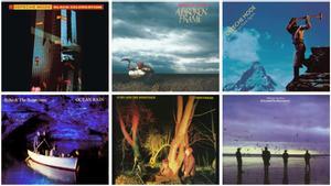 Portadas de los discos Black celebration, A broken frame y Construction time again, de Depeche Mode, y de Ocean rain, Crocodiles y Heaven up here, de Echo & the Bunnymen.