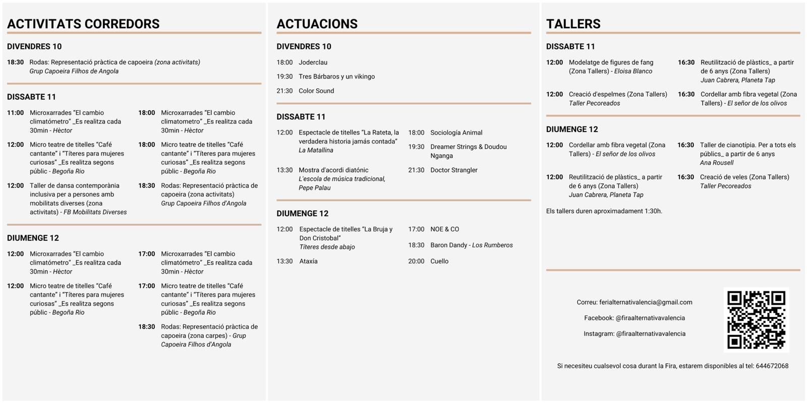 Actividades, actuaciones y talleres de la Fira Alternativa de València.