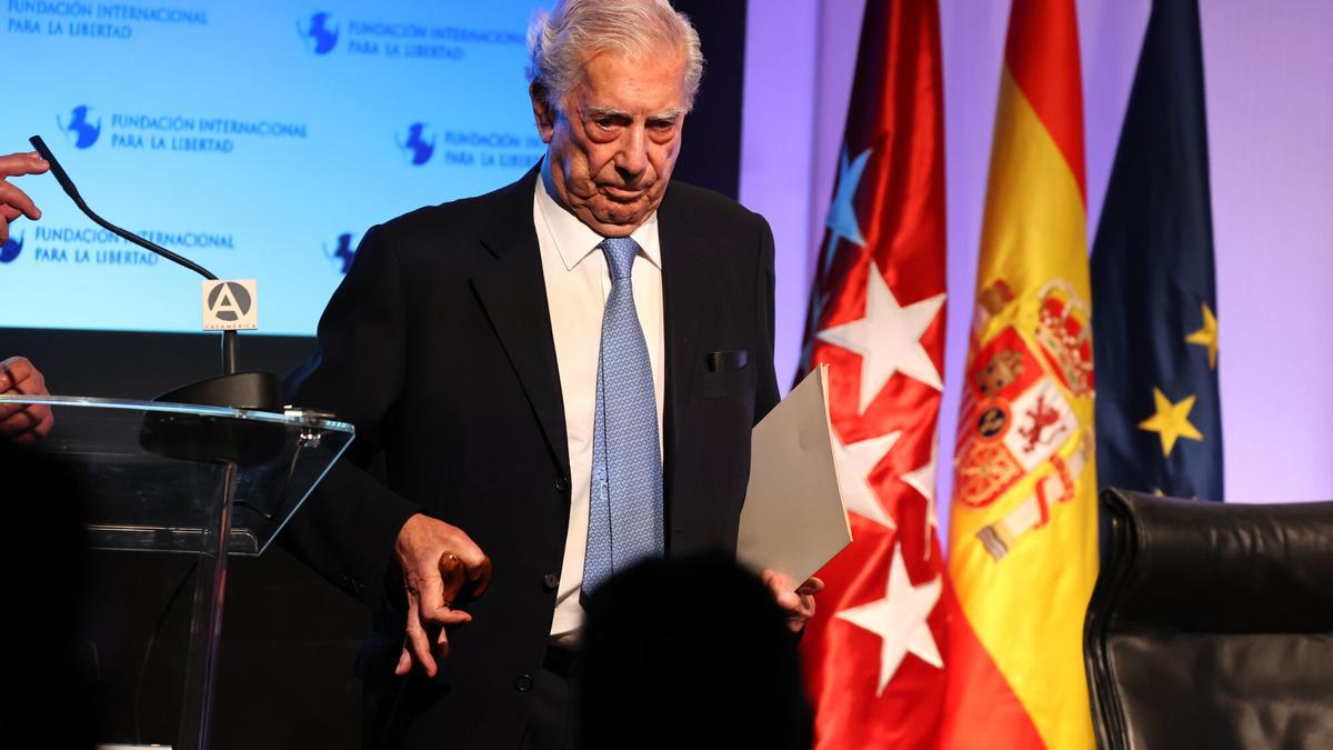 Mario Vargas Llosa durante el XV Foro Atlántico, en junio de 2022 en Madrid.