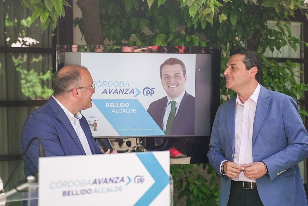 El candidato del PP, José María Bellido, y el vicesecretario de organización del PP, Miguel Tellado.
