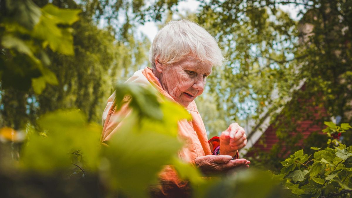 Una señora mayor junto a las plantas