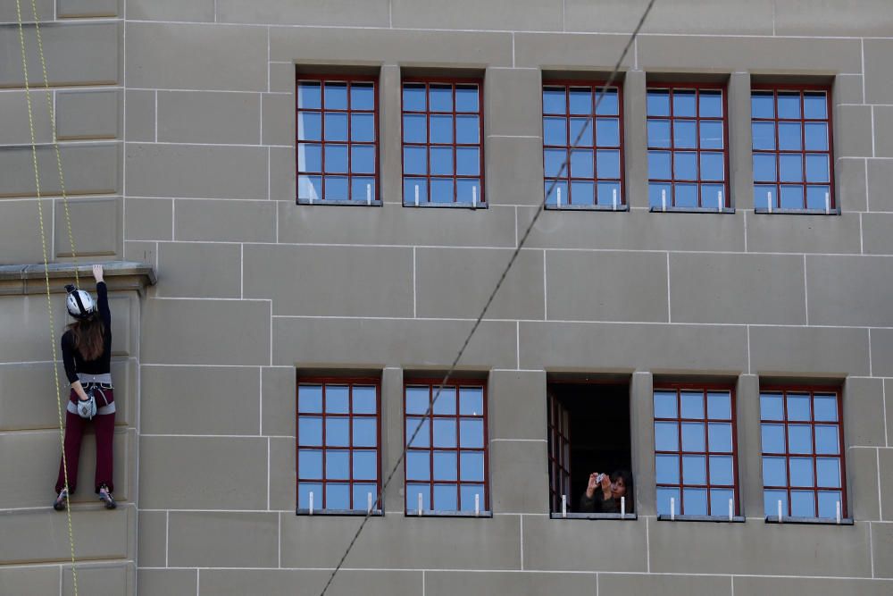 Susanne Jungo climbs up the Prison Tower in Bern