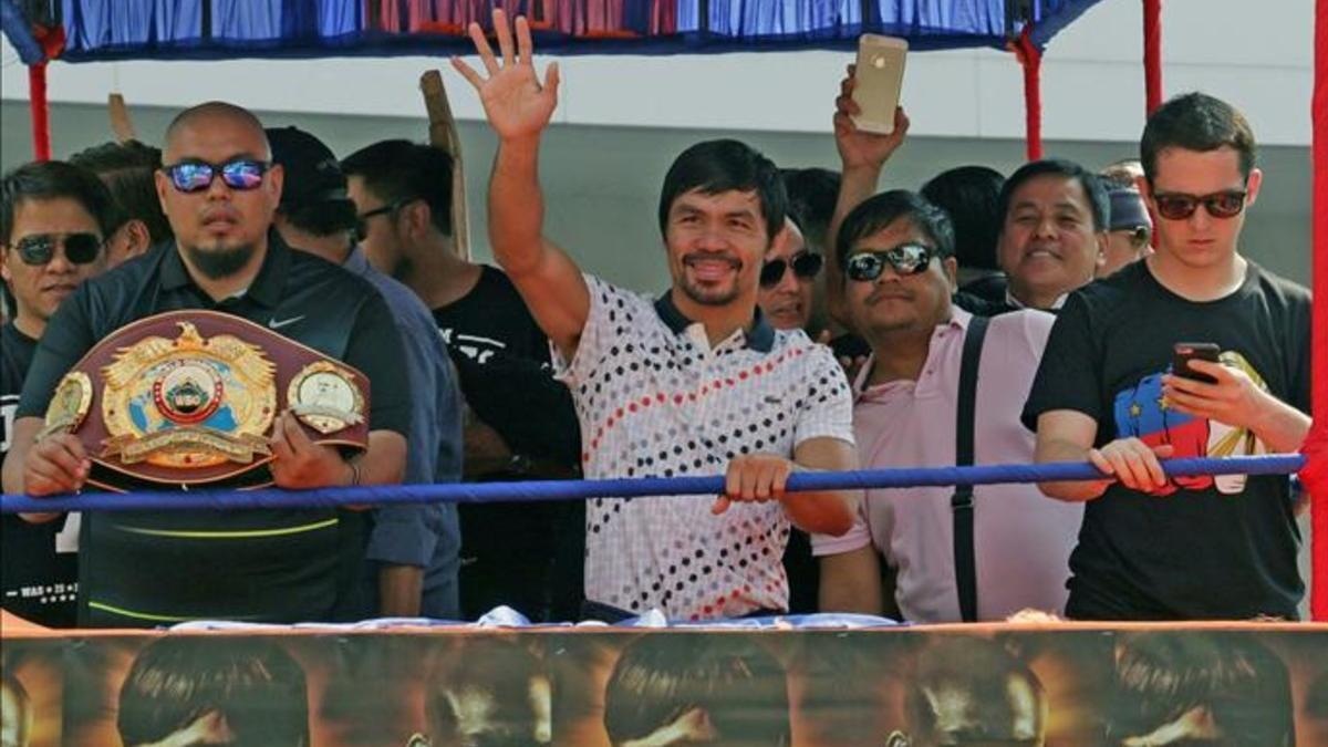 Manny Macquiao celebró su victoria ante Bradley en el tercer duelo entre ambso