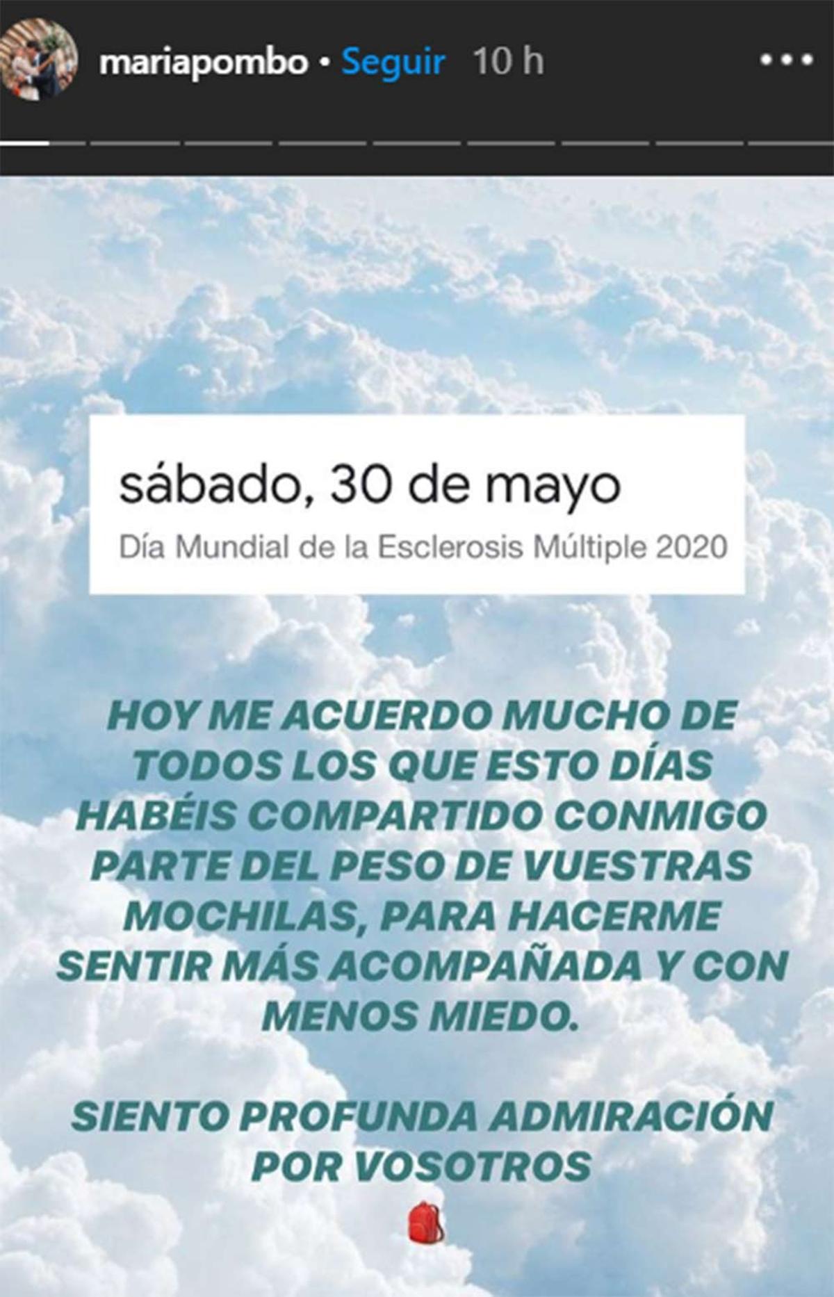 Maria Pombo agradece a todos el apoyo tras confesar que podría sufrir esclerosis múltiple
