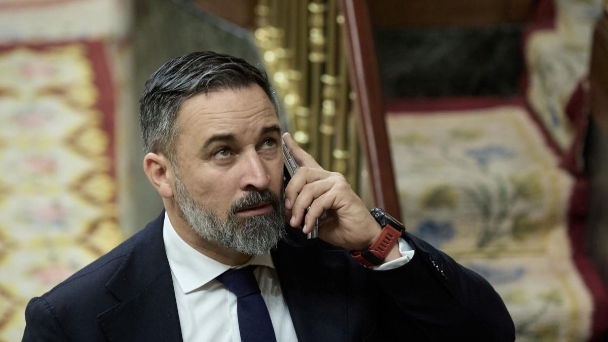 El presidente de VOX, Santiago Abascal, durante una sesión plenaria, en el Congreso de los Diputados-