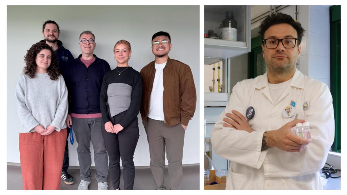 De izquierda a derecha: Irene López Sicilia (PostDoc), Victor Ehrlich (Doctorando), Ali Abou-Hassan (Catedrático de la Universidad de la Sorbona), Myriam Chaovachi (Alumna de máster) y Anupong Nuekaew (Doctorando); y Juan J. Giner Casares.