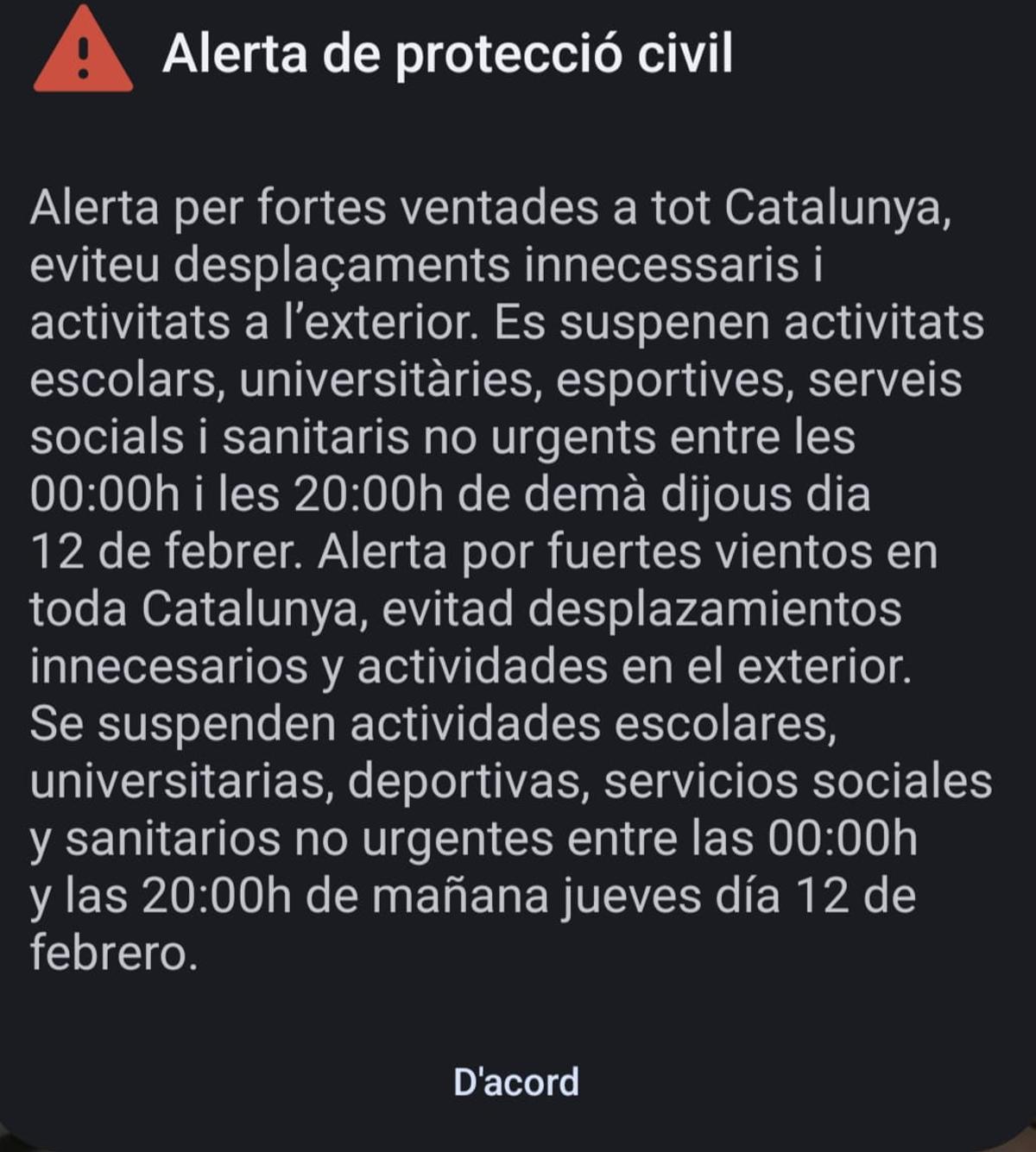 Alerta rebuda al mòbil.