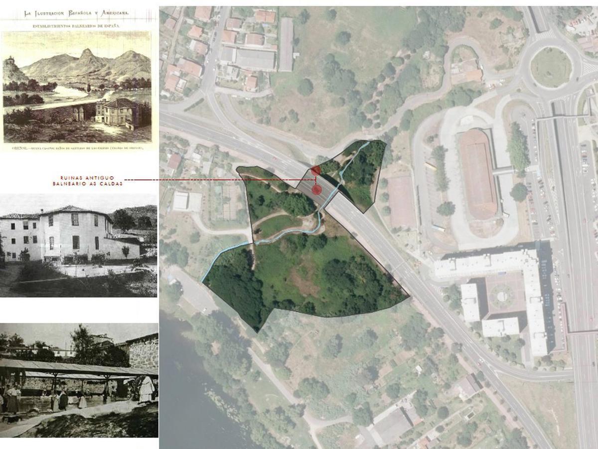 Delimitado en color el espacio en el que irá el hotel con balneario que se proyecta en As Caldas