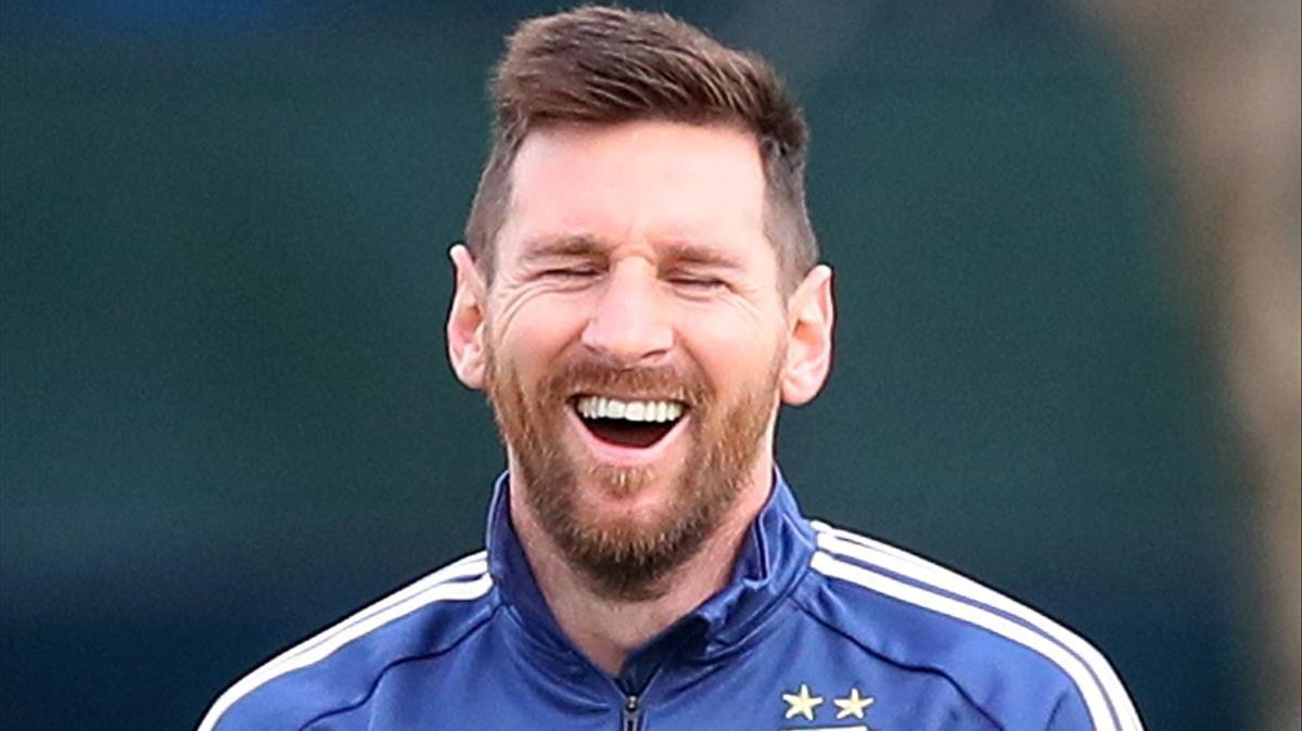 Lionel Messi, en el entrenamiento con la selección argentina en Ezeiza.