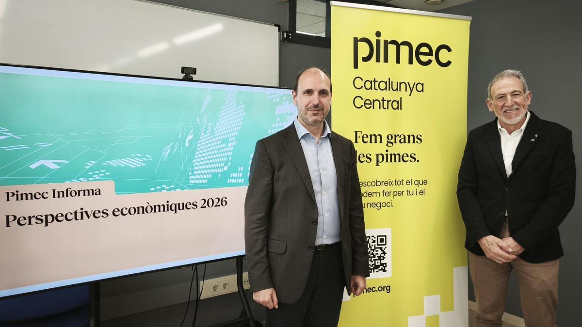 Carles Mas i Esteve Pintó, president de Pimec Catalunya Central, aquest dimecres a Manresa