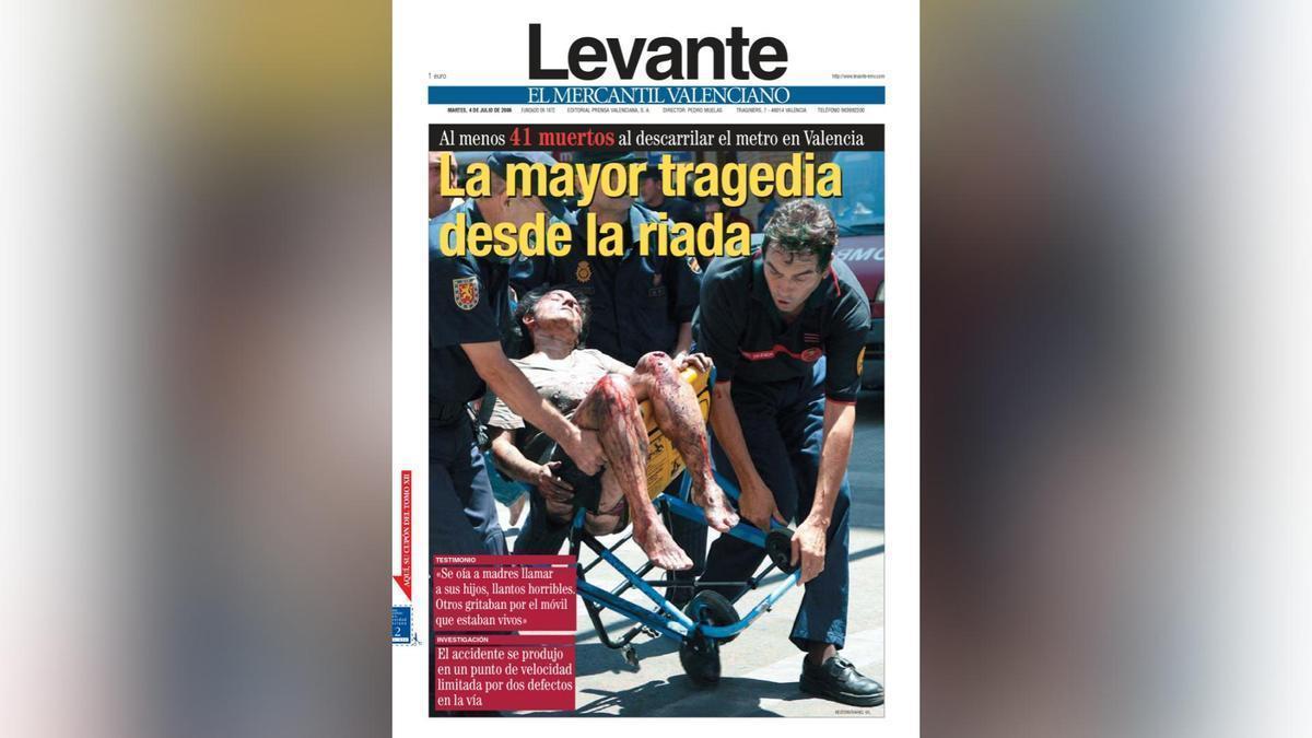 La portada de Levante-EMV del 4 de julio de 2006, el día siguiente al accidente de metro.