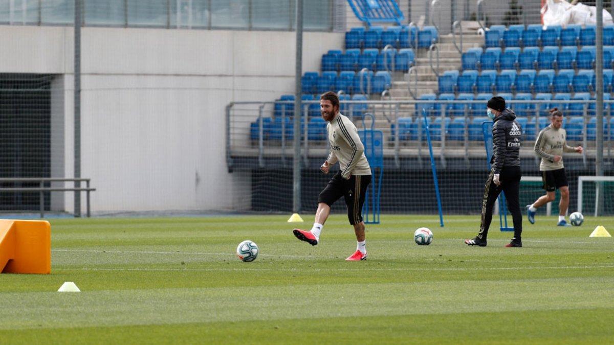 Sergio Ramos, en el promer entrenamiento tras la pandemia