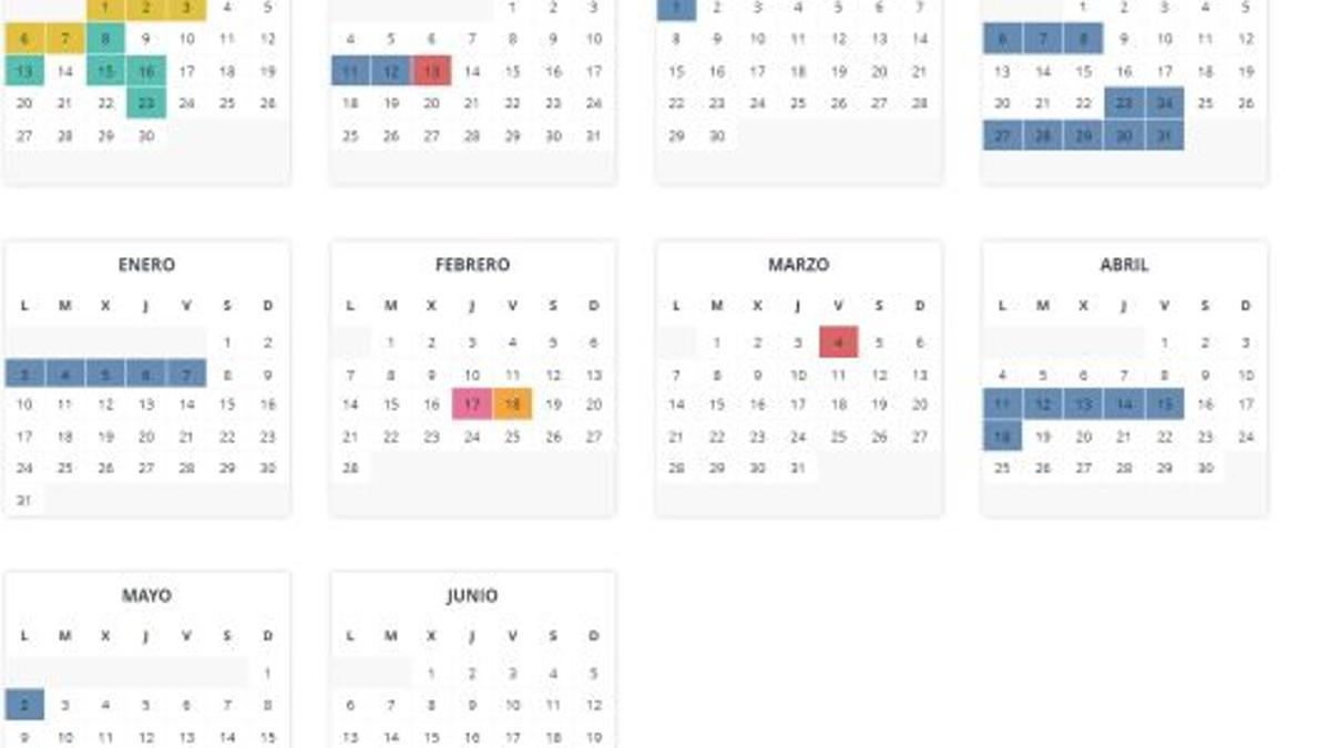 Calendario escolar de Aragón con los festivos de Teruel en color Naranja