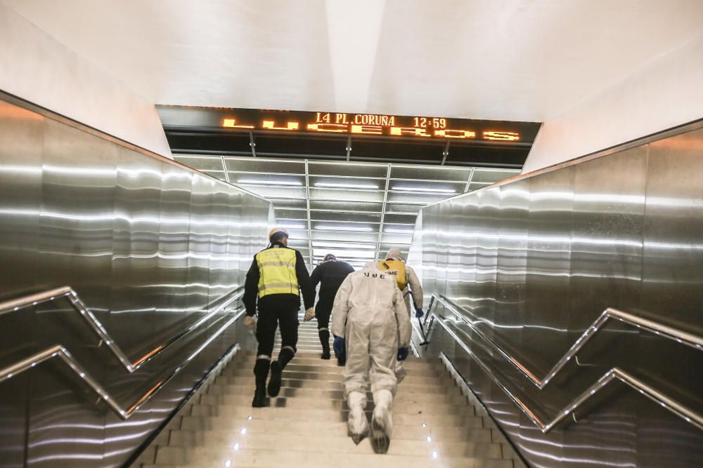 Trabajos de la UME en la Estacion de Renfe, Luceros y Hospital General de Alicante