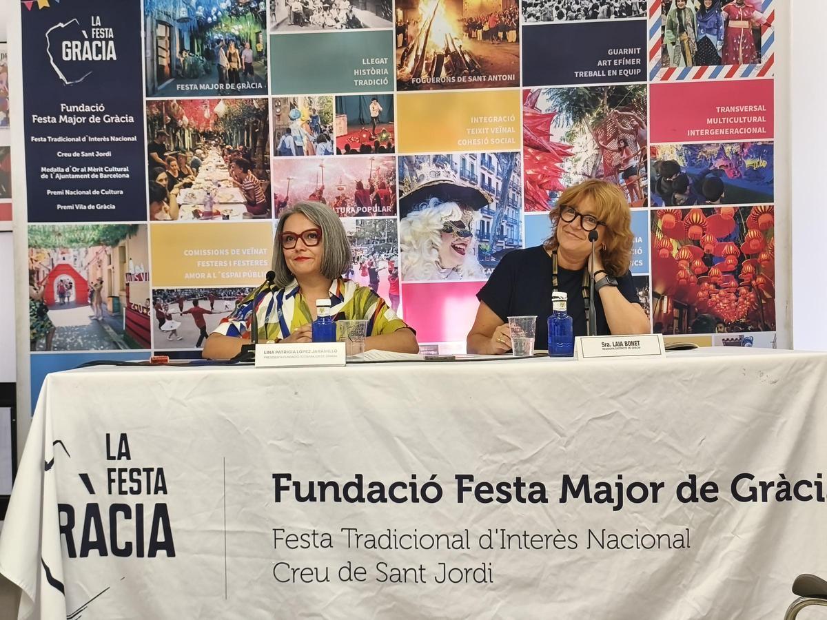 Lina López y Laia Bonet en la presentación de la fiesta mayor de Gràcia 2026