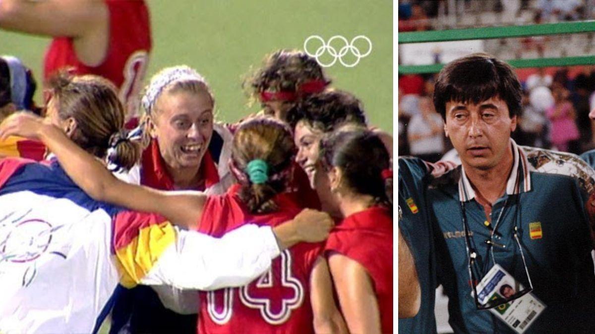 Virginia y José, jugadora y seleccionador de hockey femenino en Barcelona 92, además de matrimonio, en sendos momentos de los Juegos Olímpicos.