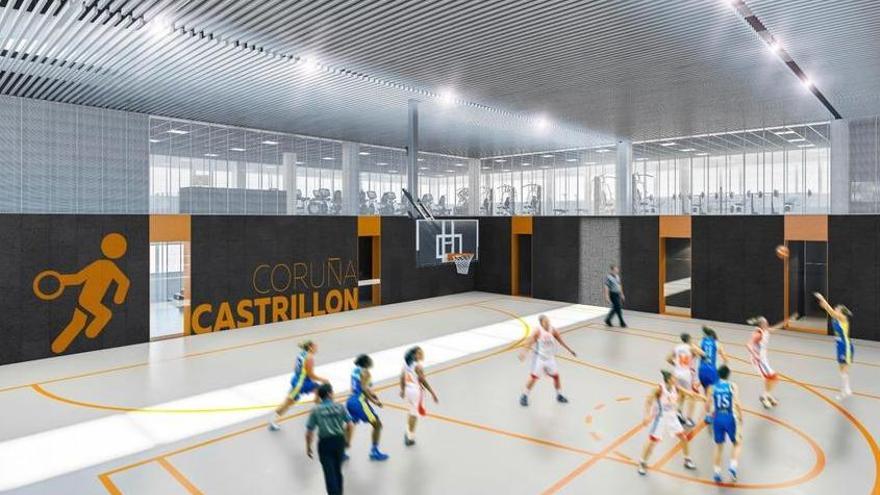 Recreación de la pista polideportiva que se instalará en el pabellón de O Castrillón.