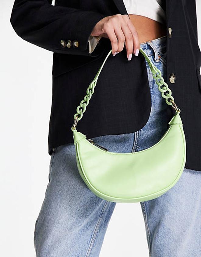 Bolso de hombro verde lima con forma de media luna y correa de resina de ASOS DESIGN