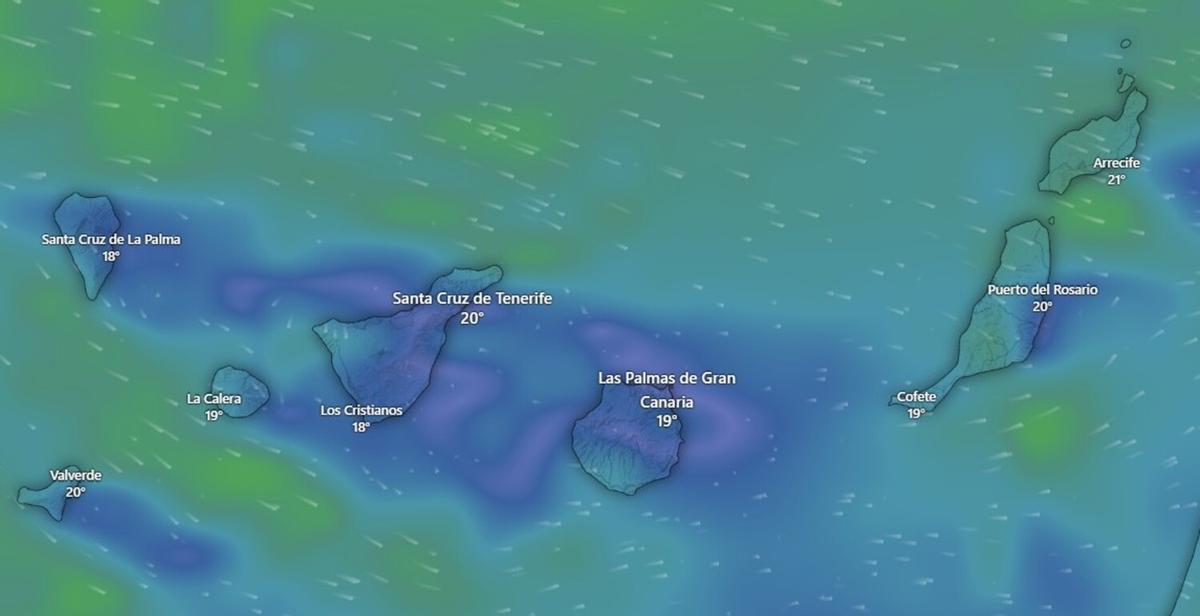 Predicción del tiempo en Canarias para el miércoles 28 de enero de 2026, a las 15.00 horas, según Windy