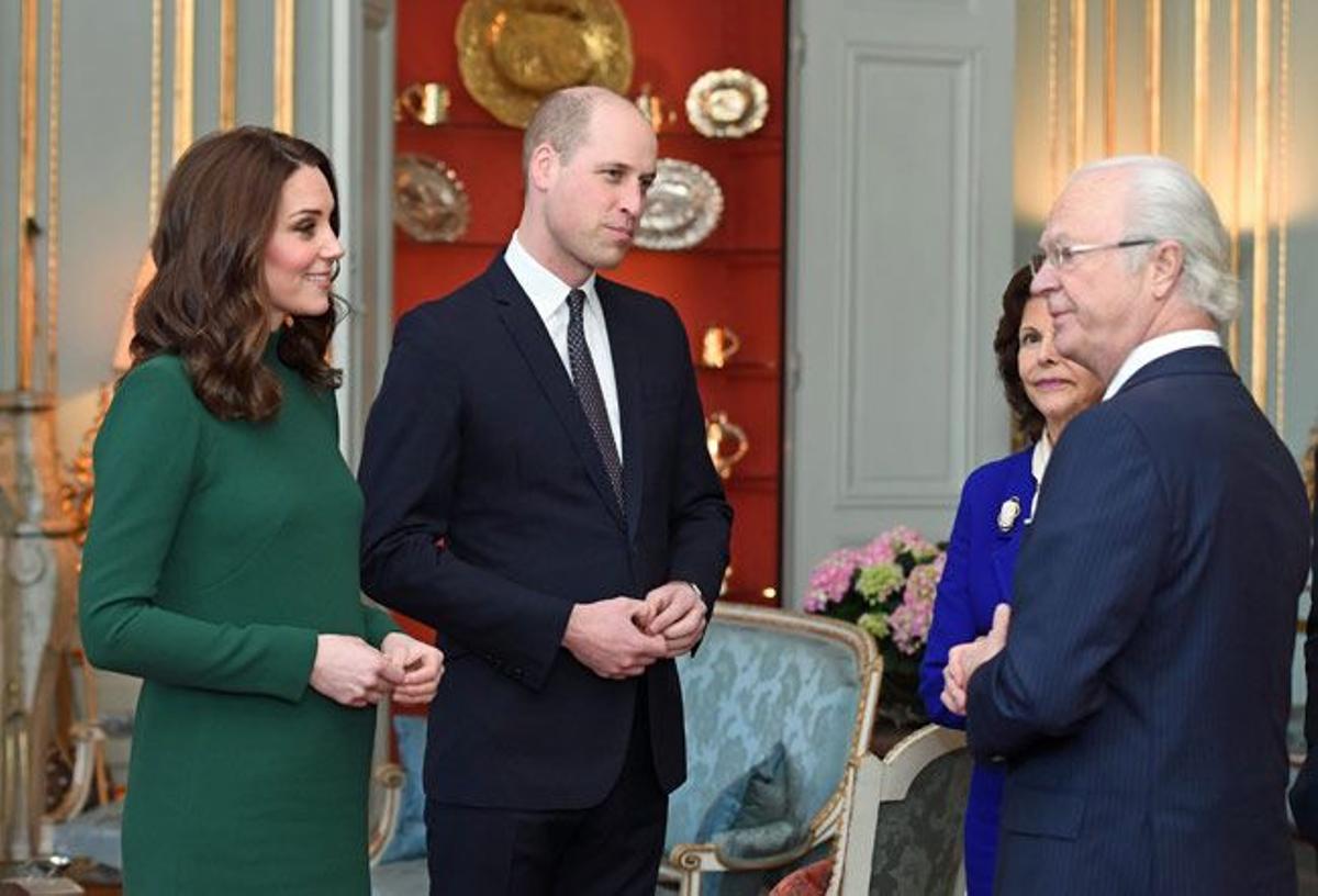 Kate Middleton el príncipe William, con los reyes de Suecia