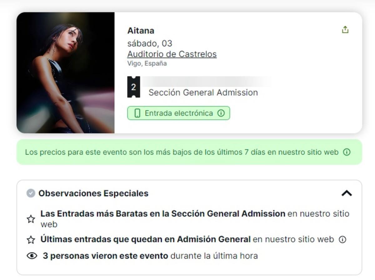 En plataformas Viagogo se ofrecen ya entradas para el concierto de Aitana en Vigo que todavía no existen.