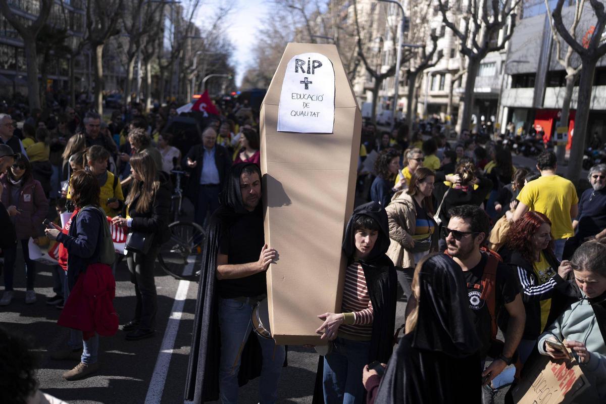Momento de la movilización docente, el pasado 11 de febrero en Barcelona.
