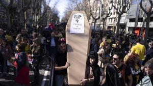 Momento de la movilización docente, el pasado 11 de febrero en Barcelona.