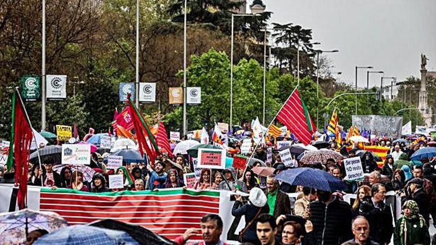 Varios grupos de zamoranos, durante la manifestación de la España Vaciada en Madrid.